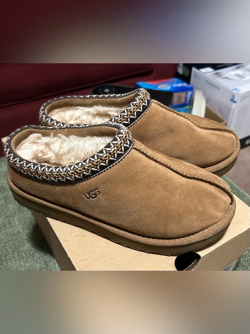 UGG Kids Cozy Chestnut Suede Slip-On Slippers